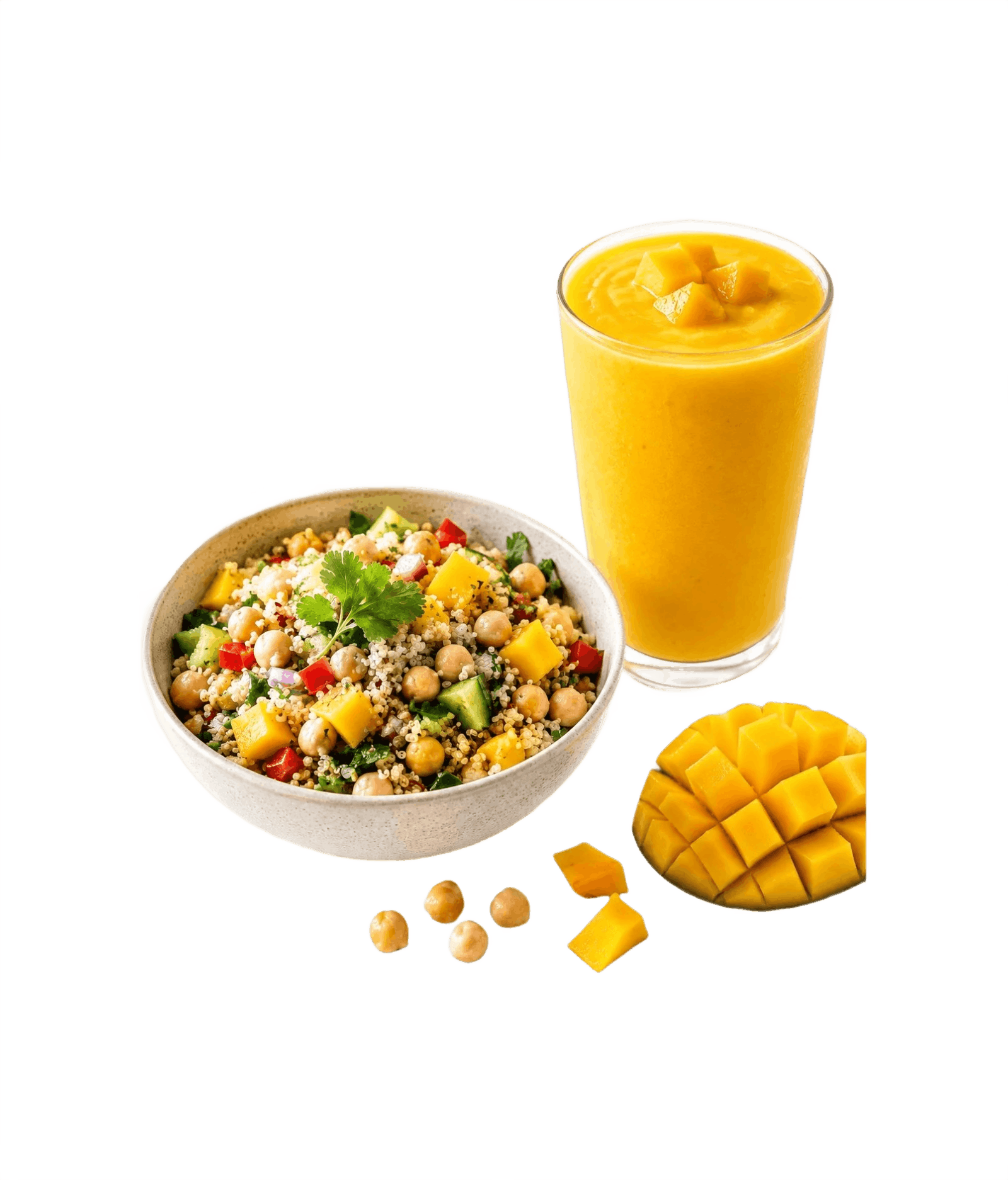 Quinoa Chickpea Salad with mango Juice