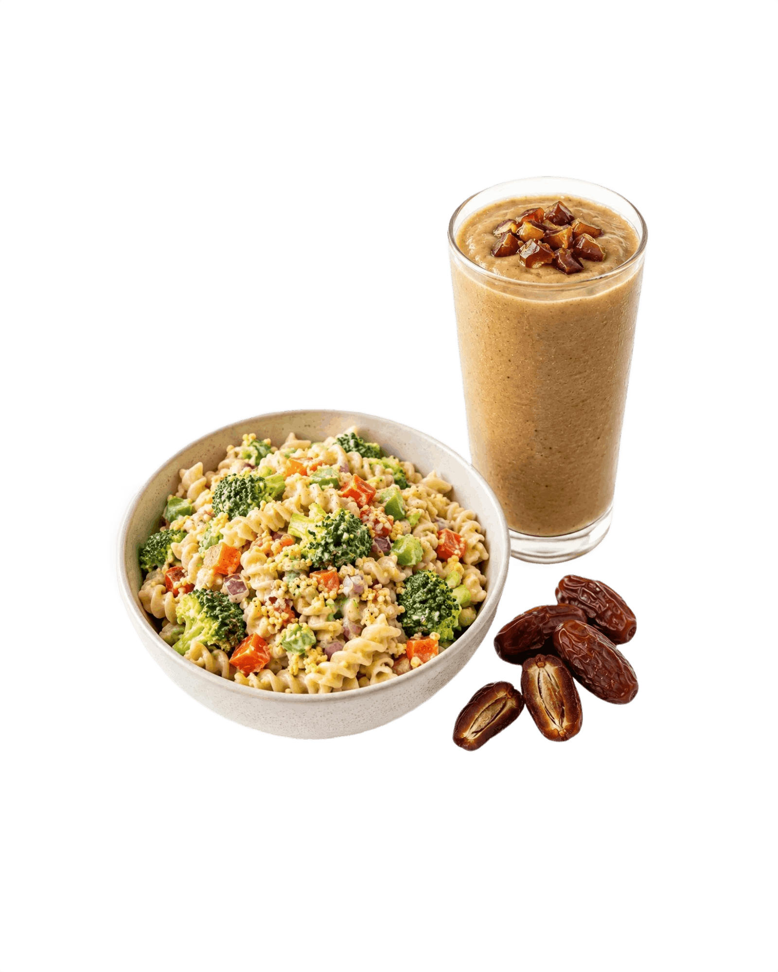 Broccoli Millet Pasta Salad with Dates Smoothie